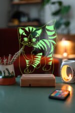 Özel Tasarım Sevimli Kedi 3D 16 Renk Dekoratif Led Lamba - Görsel 3