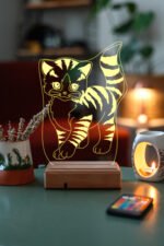 Özel Tasarım Sevimli Kedi 3D 16 Renk Dekoratif Led Lamba - Görsel 5