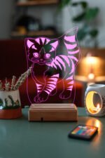 Özel Tasarım Sevimli Kedi 3D 16 Renk Dekoratif Led Lamba - Görsel 7