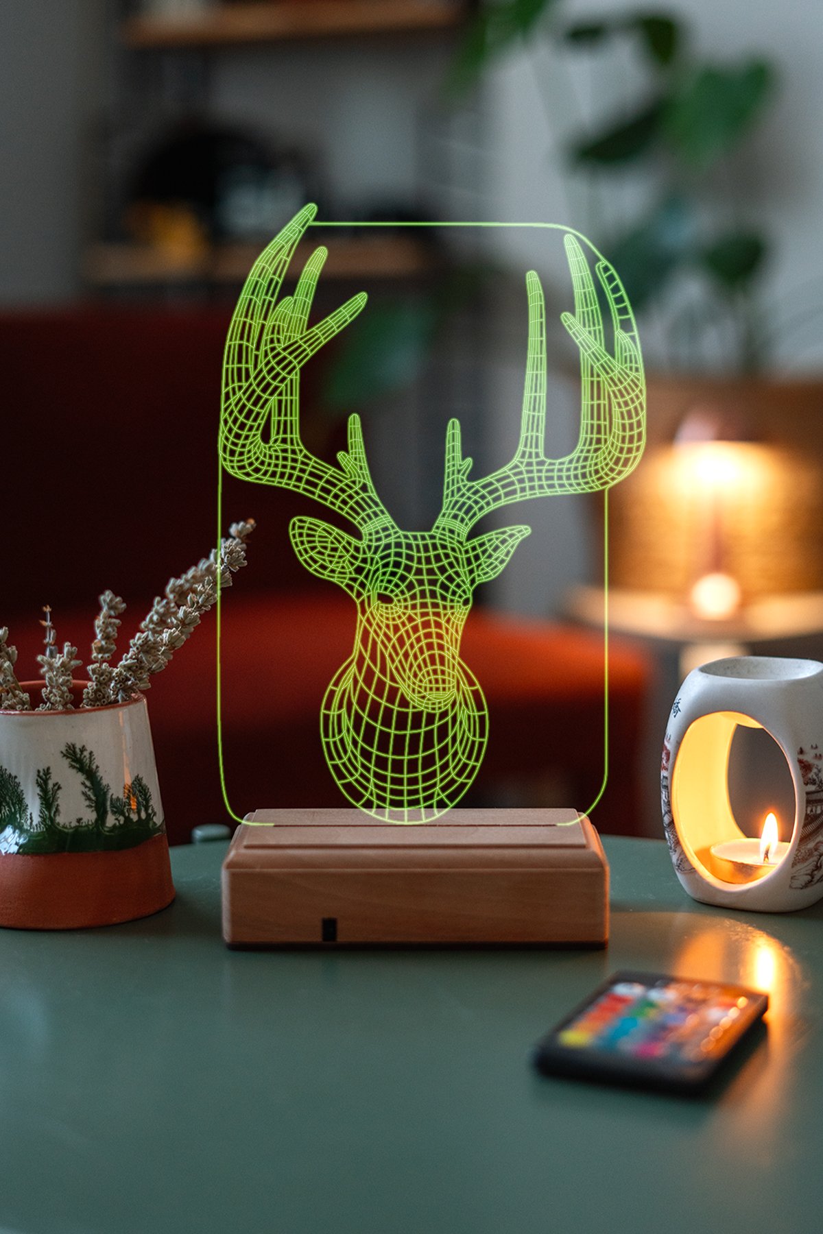 MDW-AN-1180 Özel Tasarım Geyik 3D 16 Renk Dekoratif Led Lamba - Görsel 1