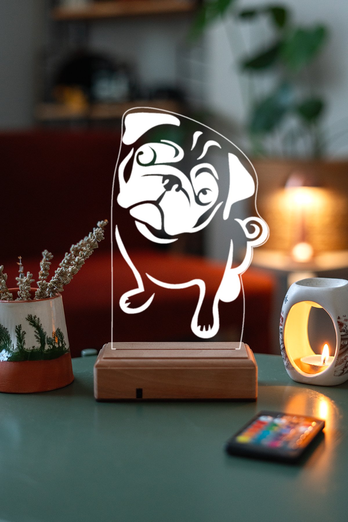 MDW-AN-1290 Köpek Pug 16 Renk Gece Lambası - Görsel 1