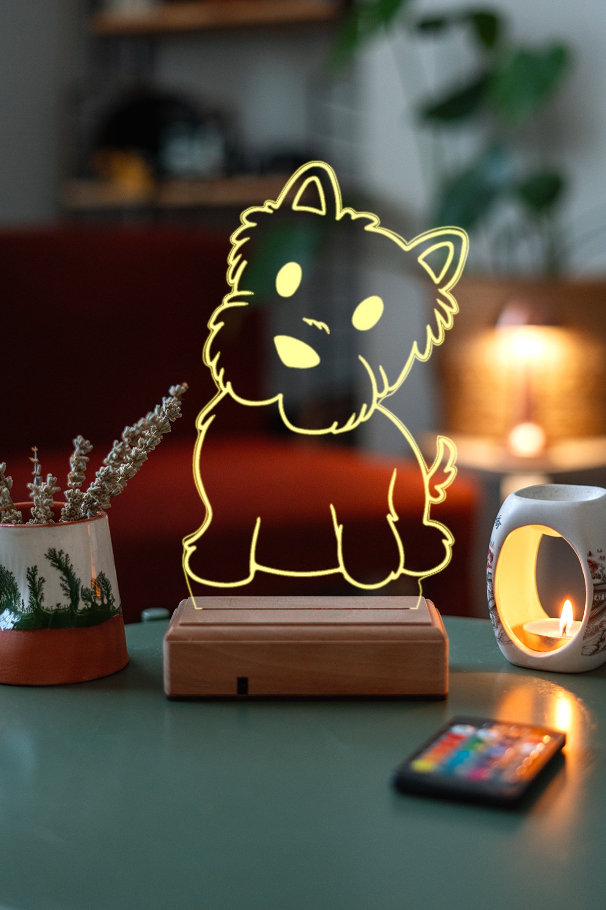 MDW-AN-1330 Kişiye Özel Şirin Köpek Masaüstü 3D 16 Renk Dekoratif Led Lamba - Görsel 1