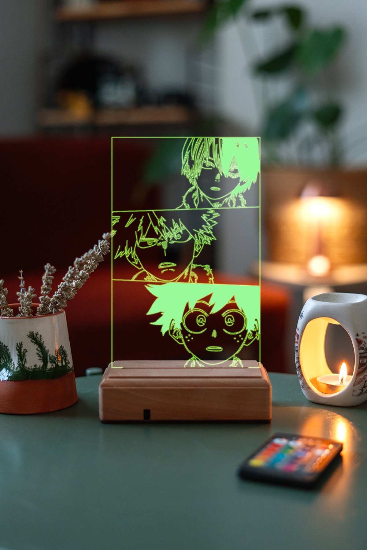 MDW-ANM-221 My Hero Academia Deku - Todoroki - Bakugo 16 Renkli Kumandalı Anime Gece Lambası - Görsel 1