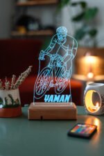 Kişiye Özel 3D Bisiklet Sporcu Led Masaüstü ve Gece Lambası
