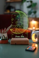 Çocuklara Özel Hediye 3D Led Ay Ve Ayıcık Gece Lambası