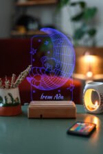Çocuklara Özel Hediye 3D Led Ay Ve Ayıcık Gece Lambası - Görsel 2