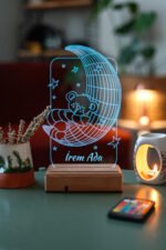 Çocuklara Özel Hediye 3D Led Ay Ve Ayıcık Gece Lambası - Görsel 4