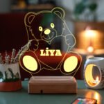 Kişiye Özel Ayıcık ve Kalp 3D Dekoratif Led Lamba