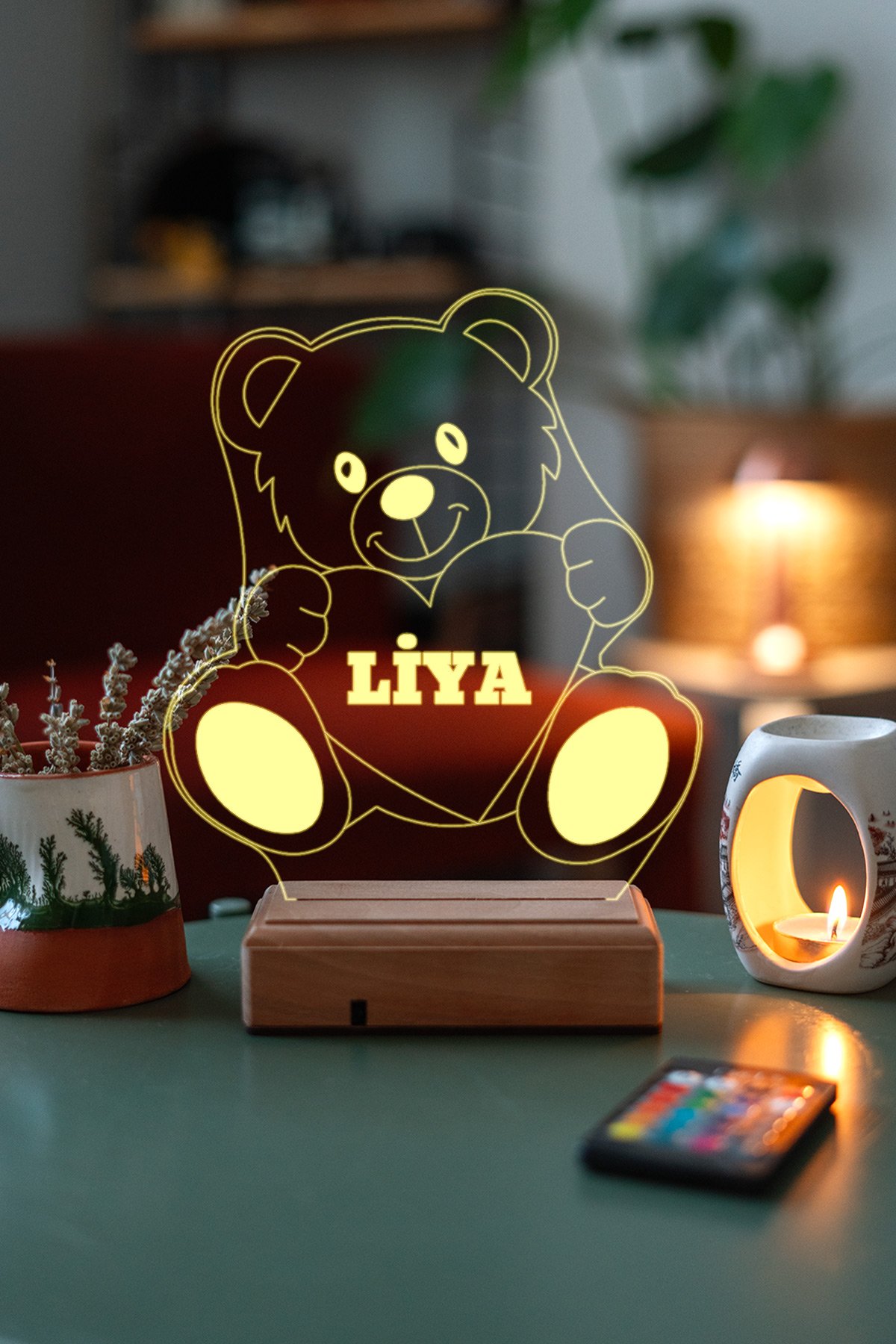 MDW-CO-1110 Kişiye Özel Ayıcık ve Kalp 3D Dekoratif Led Lamba - Görsel 1