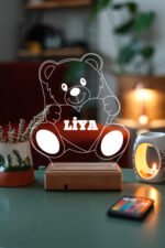 Kişiye Özel Ayıcık ve Kalp 3D Dekoratif Led Lamba - Görsel 7