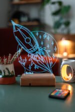 Kişiye Özel 3D Uzay ve Roket Masaüstü Led Cocuklara Hediye Lamba