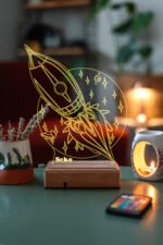 Kişiye Özel 3D Uzay ve Roket Masaüstü Led Cocuklara Hediye Lamba - Görsel 2