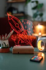 Kişiye Özel 3D Uzay ve Roket Masaüstü Led Cocuklara Hediye Lamba - Görsel 3