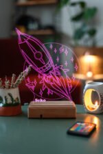 Kişiye Özel 3D Uzay ve Roket Masaüstü Led Cocuklara Hediye Lamba - Görsel 4