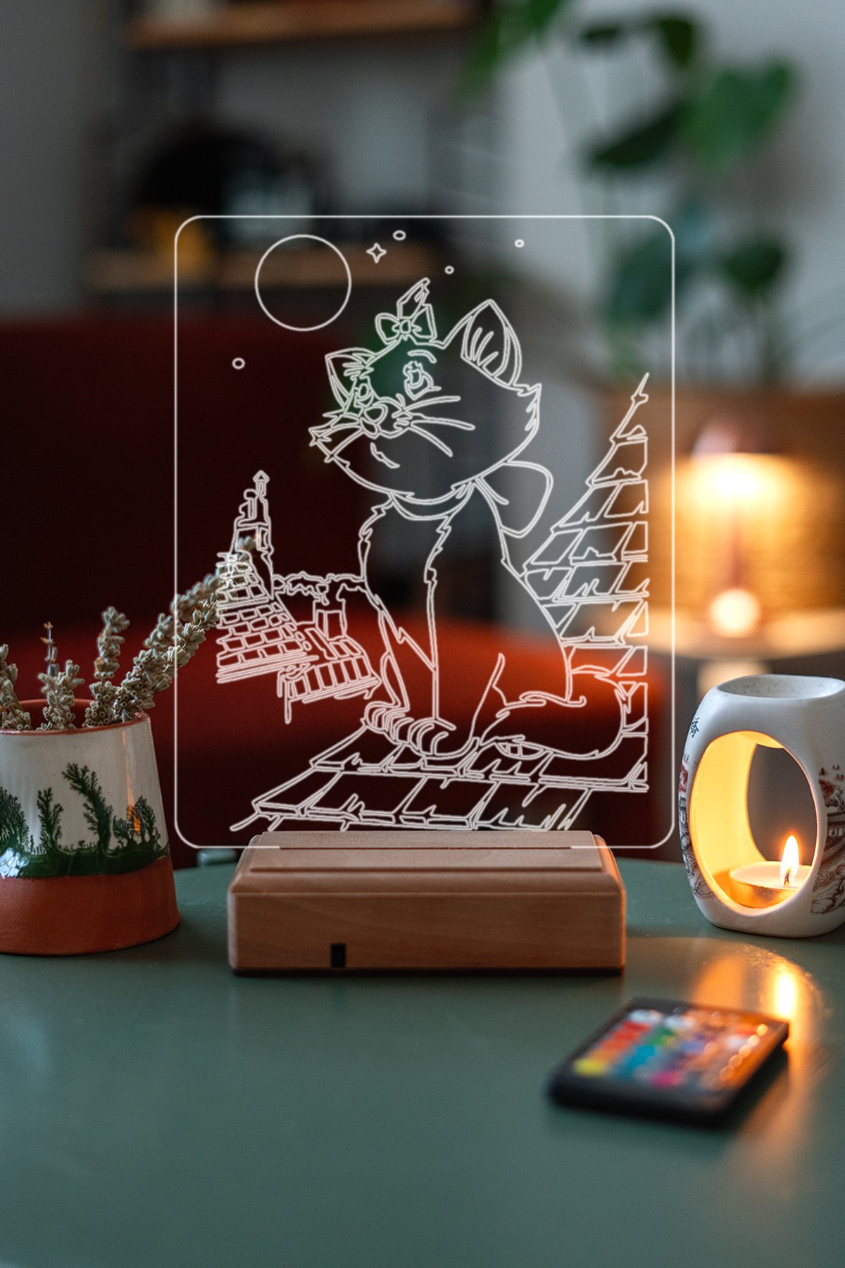 MDW-CO-1160 Özel Tasarım 3D Kedi Masaüstü Çocuklara Hediye Led Lamba - Görsel 1