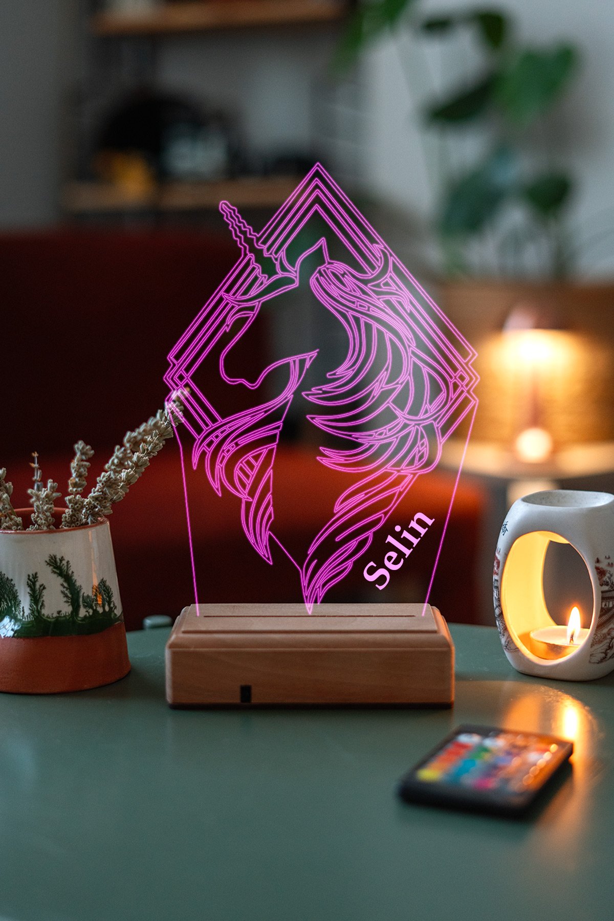 MDW-CO-1170 Kişiye Özel 3D Unicorn, Kız Çocuğuna Hediye Masaüstü Led Lamba - Görsel 1