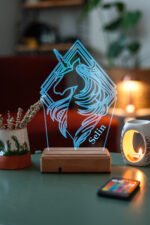 Kişiye Özel 3D Unicorn, Kız Çocuğuna Hediye Masaüstü Led Lamba - Görsel 4