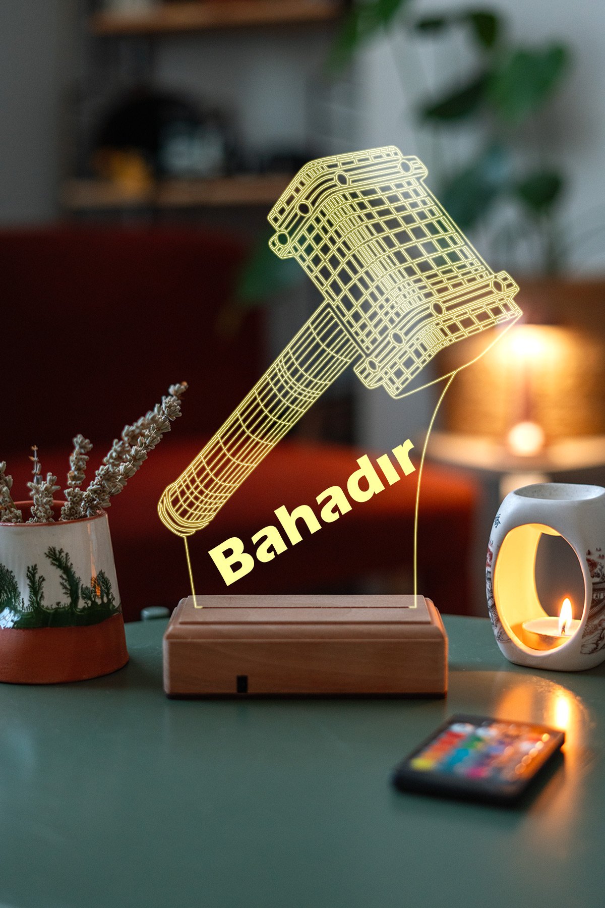 MDW-CO-1190 Kişiye Özel 3D Çekiç Masaüstü Dekoratif Led Lamba - Görsel 1