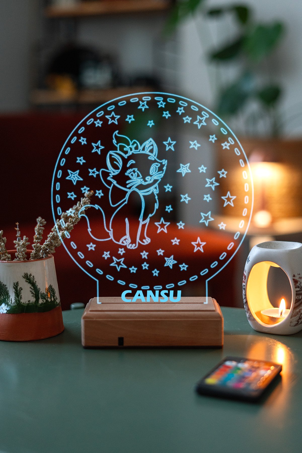 MDW-CO-1200 Çocuklara Özel 3D Kedi ve Yıldızlar Dekoratif Led Lamba - Görsel 1