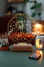 Çocuklara Özel 3D Kedi ve Yıldızlar Dekoratif Led Lamba - Görsel 2