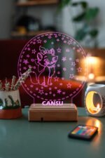 Çocuklara Özel 3D Kedi ve Yıldızlar Dekoratif Led Lamba - Görsel 4
