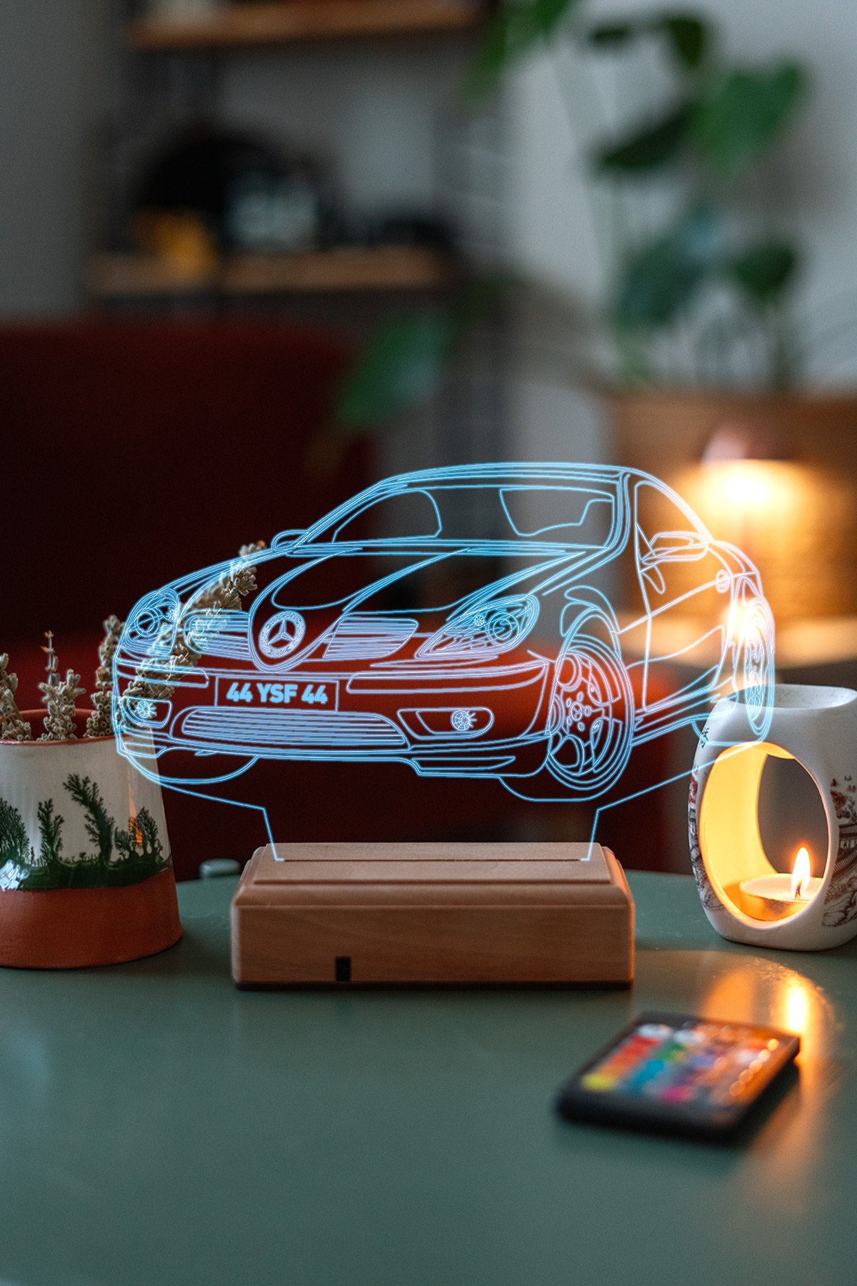 MDW-CR-1020 Kişiye Özel 3D Plakalı Aydınlatmalı Araba Masaüstü Led Lamba - Görsel 1