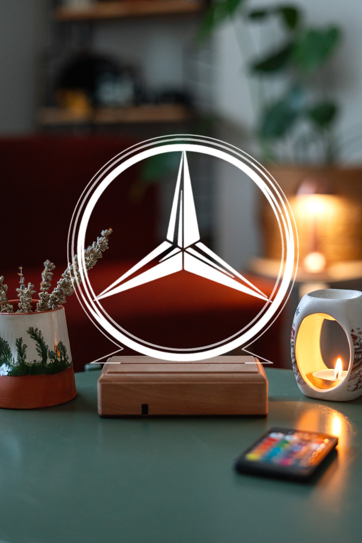 MDW-CR-1170 Mercedes Logo Hediyelik 16 Renkli Kumandalı Gece Lambası - Görsel 1