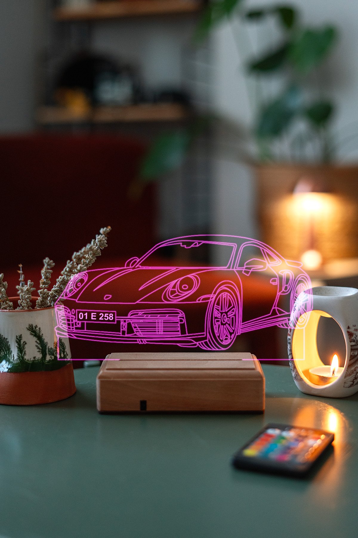 MDW-CR-1180 Porsche 911 Kişiye Özel Plakalı Kumandalı Gece Lambası - Görsel 1