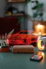Porsche 911 Kişiye Özel Plakalı Kumandalı Gece Lambası - Görsel 2