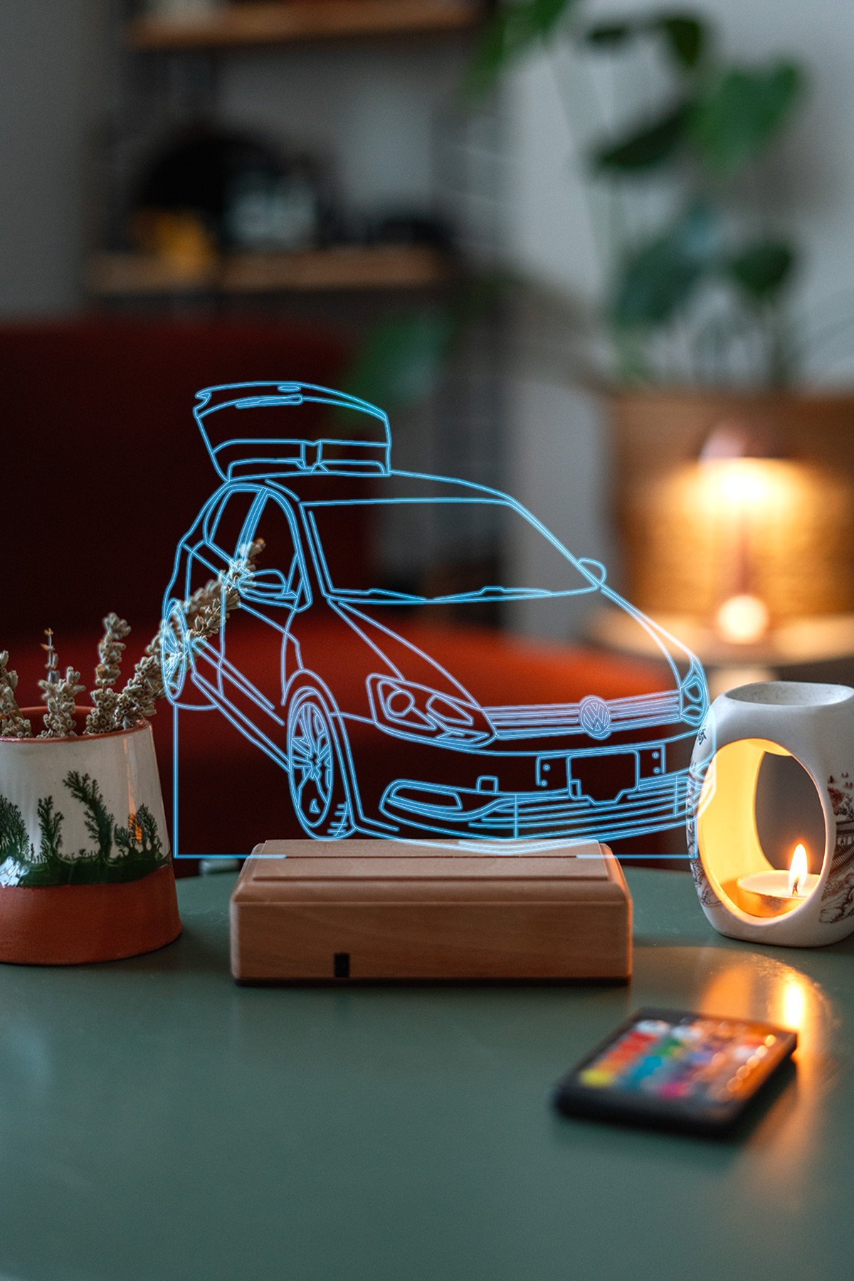 MDW-CR-1200 Hediyelik Volkswagen Polo 16 Renkli Ahşap Gece Lambası - Görsel 1