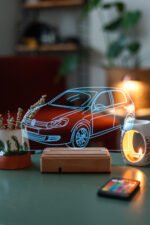 Hediyelik Volkswagen Golf 6 16 Renkli Ahşap Gece Lambası