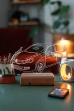 Hediyelik Volkswagen Golf 6 16 Renkli Ahşap Gece Lambası - Görsel 5