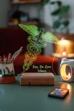 Doktorlar İçin Hediye Tıp Sembolü Asclepius'un Asası 16 Renk Gece Lambası - Görsel 5