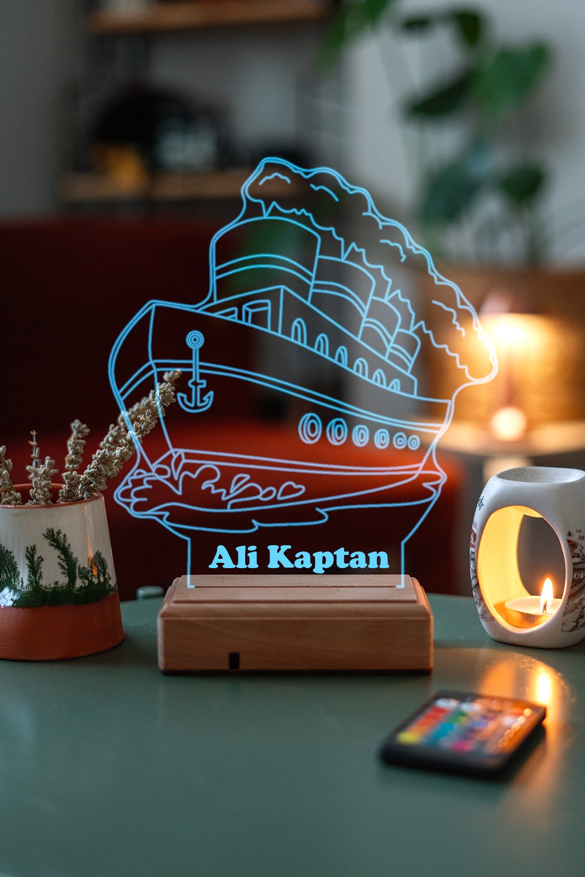 MDW-DU-1100 Kişiye Özel Hediye 3D Buhar Çıkaran Gemi Masaüstü Dekoratif Led Lamba - Görsel 1