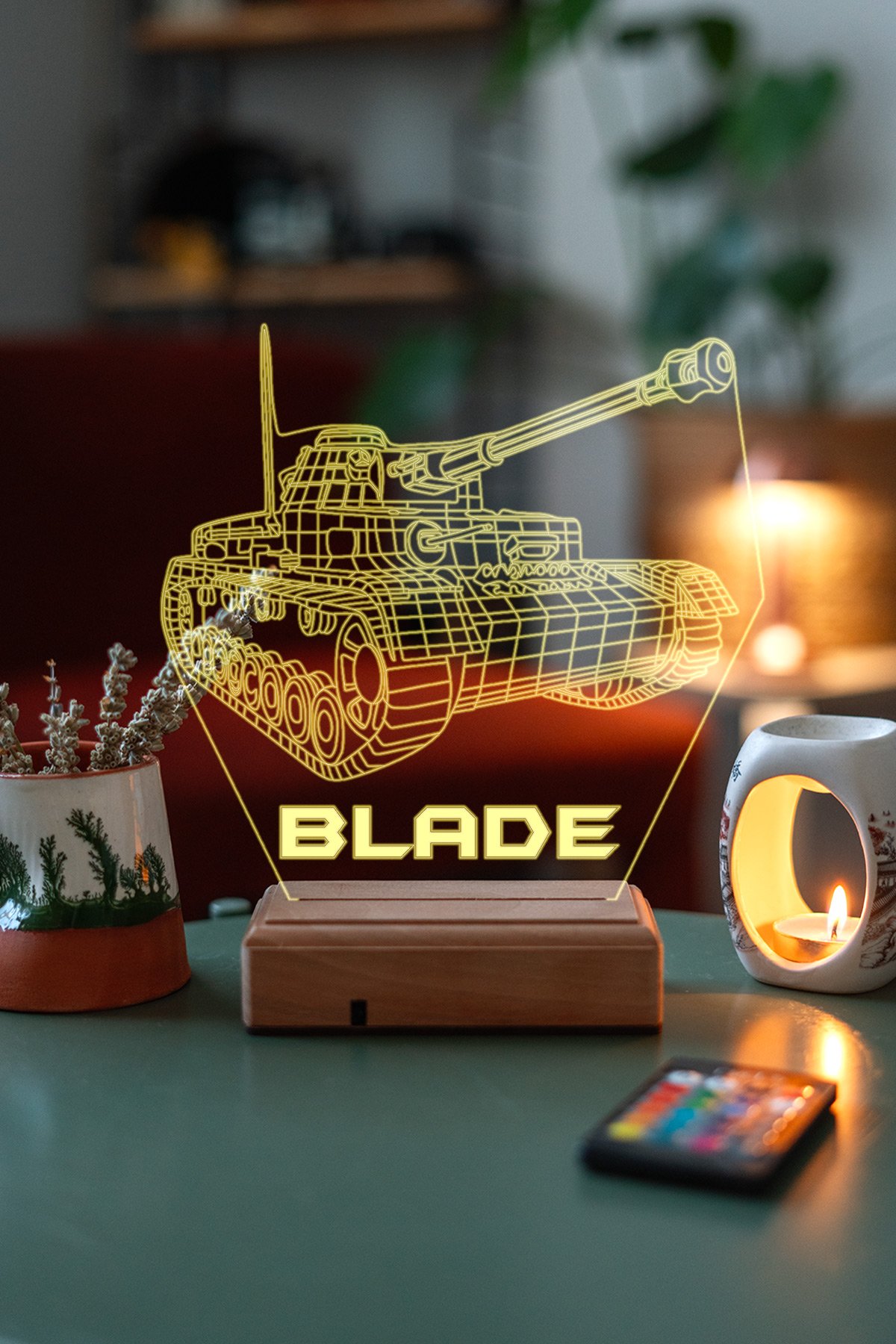 MDW-DU-1130 Kişiye Özel 3D Savaş TANK Masaüstü Dekoratif Led Lamba - Görsel 1