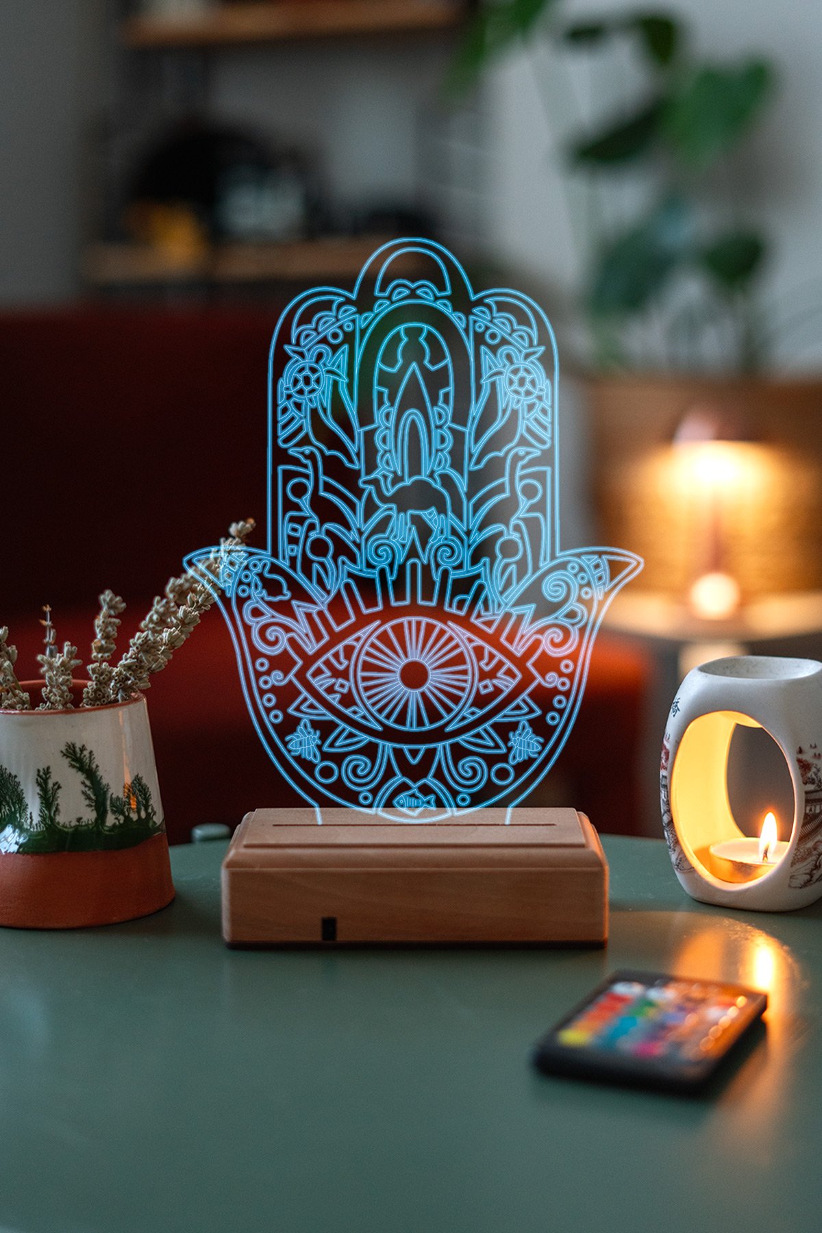 MDW-DU-1240 Fatıma ‘nın Eli Hamsa 16 Renk Masa Lambası - Görsel 1