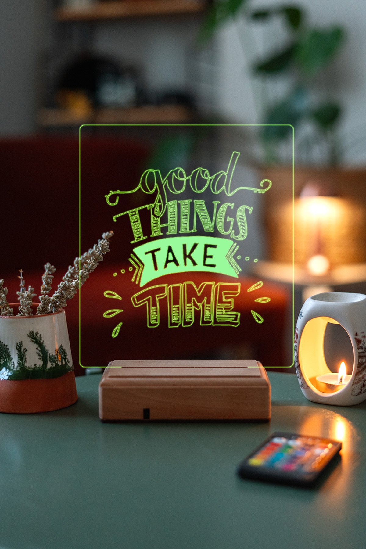 MDW-DU-1380 Good Things Take Time Ev Hediyesi 16 Renkli Gece Lambası - Görsel 1