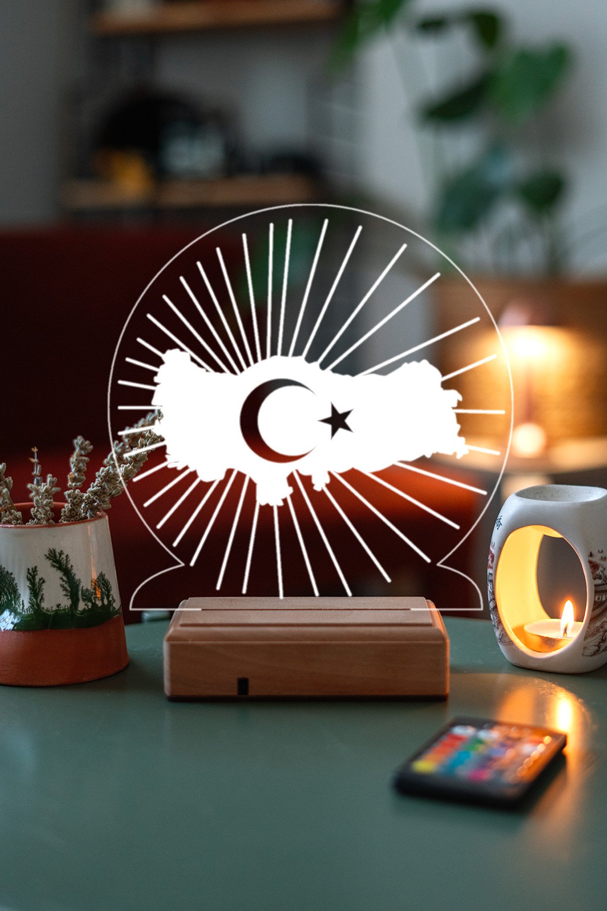 MDW-DU-1620 Türkiye Haritası Ay Yıldız Dekoratif 16 Renkli Kumandalı Gece Lambası - Görsel 1