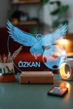 Kişiye Özel Kara Kartal 3D 16 Renk Led Gece Lambası - Görsel 4