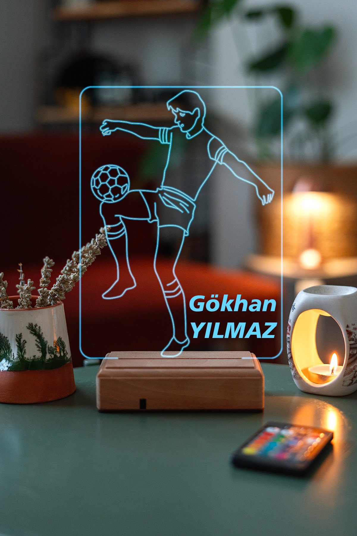 MDW-FL-1090 Kişiye Özel Hediye Top Sektiren Futbolcu 3D Led Masaüstü Lamba - Görsel 1