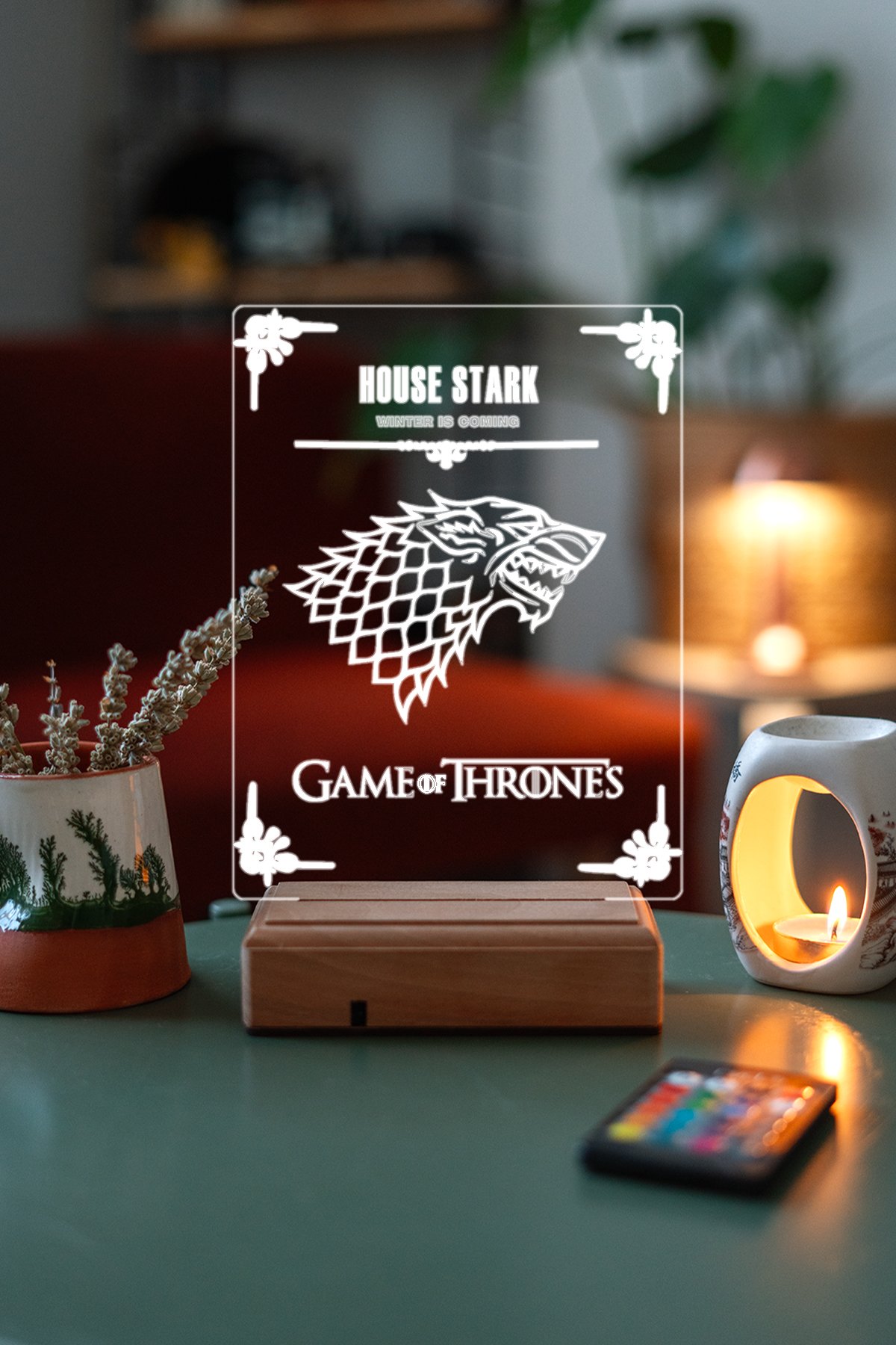 MDW-FLM-004 Game Of Thrones House Stark 16 Renk Gece Lambası - Görsel 1