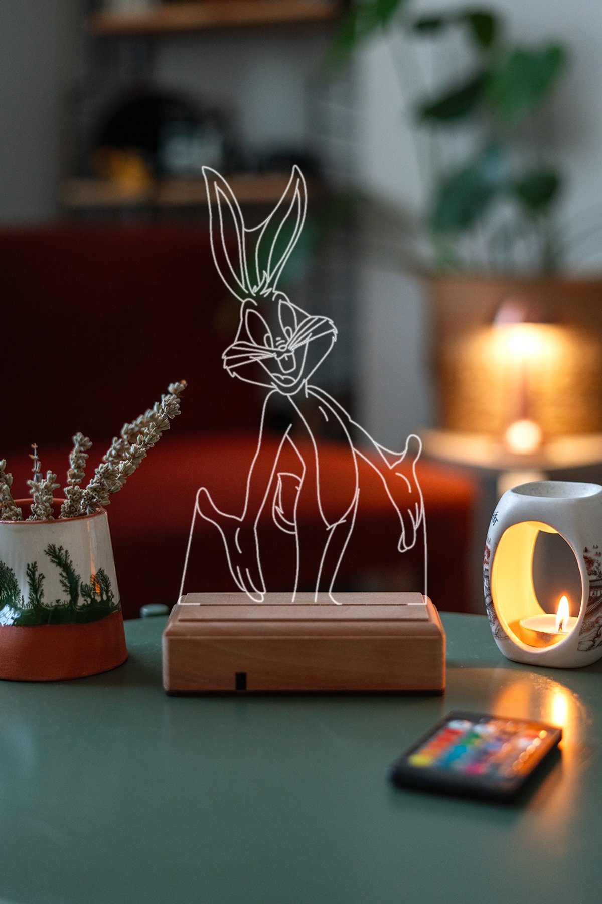 MDW-FLM-049 Bugs Bunny Looney Tunes 16 Renkli Kumandalı Gece Lambası - Görsel 1