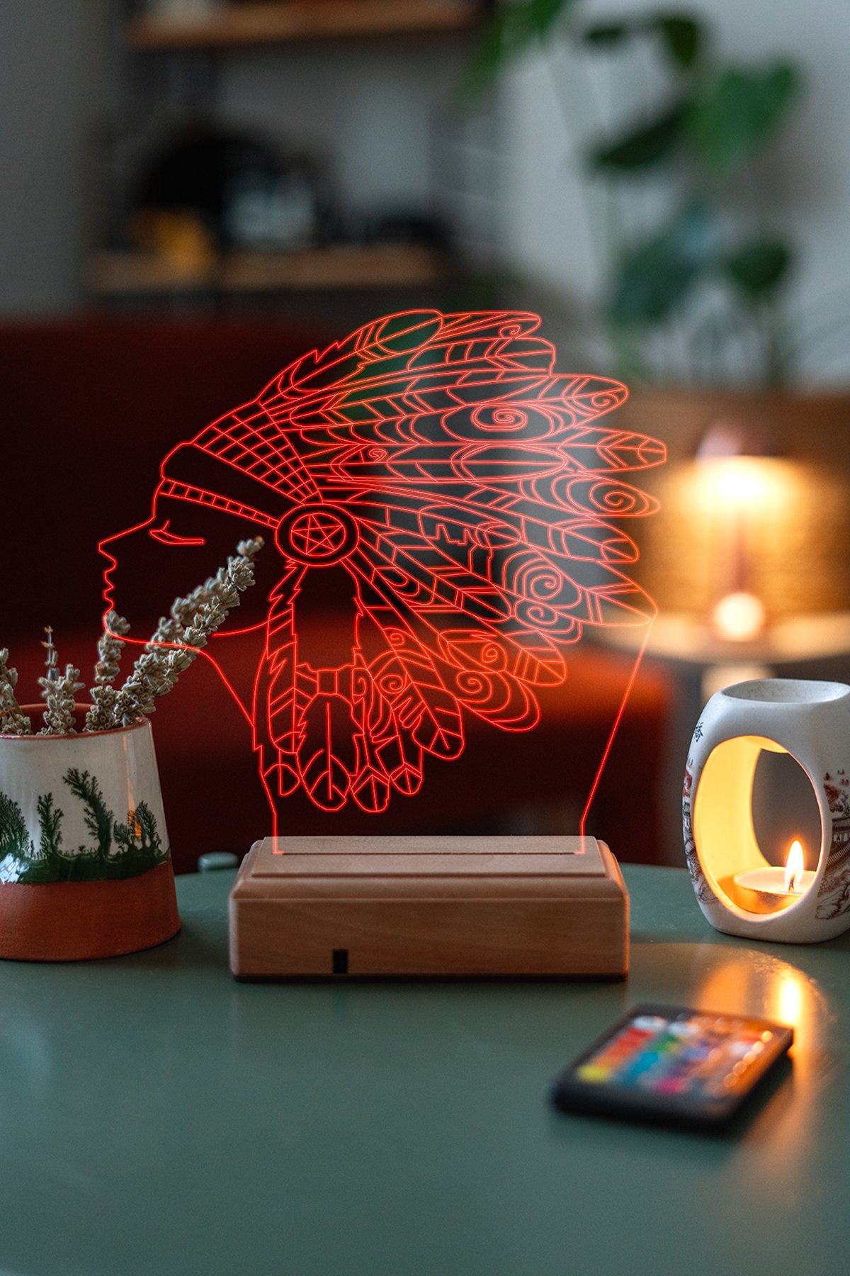 MDW-FT-1110 Özel Tasarım Kızılderili 3D Dekoratif 16 Renk Led Lamba - Görsel 1