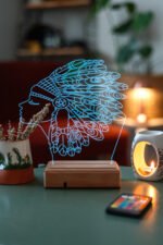 Özel Tasarım Kızılderili 3D Dekoratif 16 Renk Led Lamba - Görsel 4
