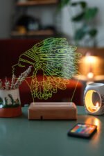 Özel Tasarım Kızılderili 3D Dekoratif 16 Renk Led Lamba - Görsel 5