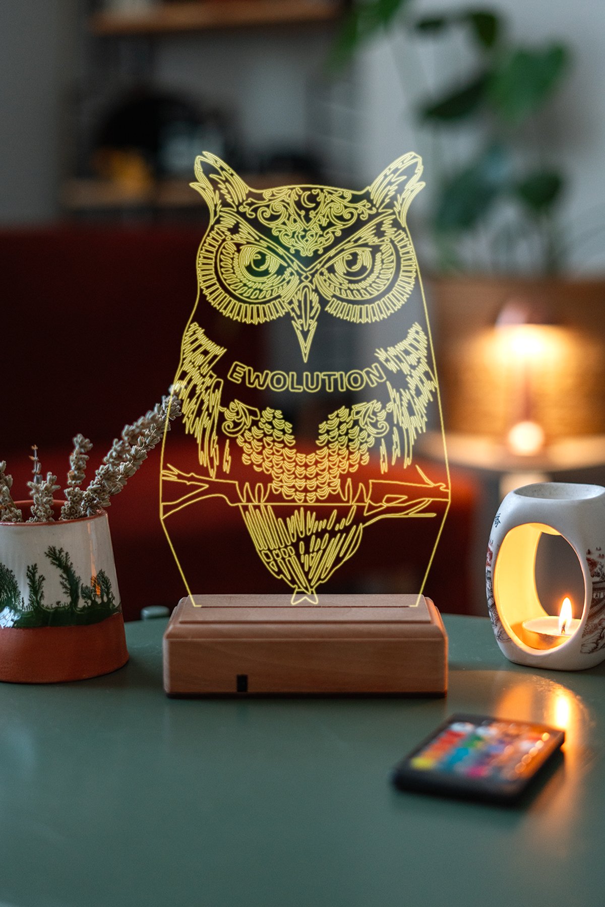 MDW-FT-1210 Kişiye Özel Fantastik Baykuş 3D Dekoratif Lamba - Görsel 1