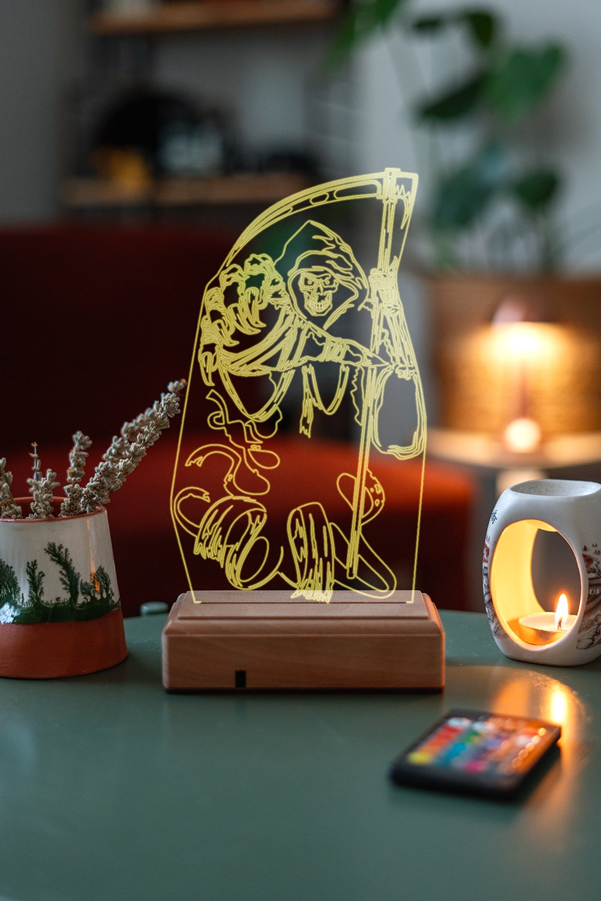 MDW-FT-1250 Özel Tasarım Oraklı İskelet Hediyelik 3D Dekoratif Led Lamba - Görsel 1