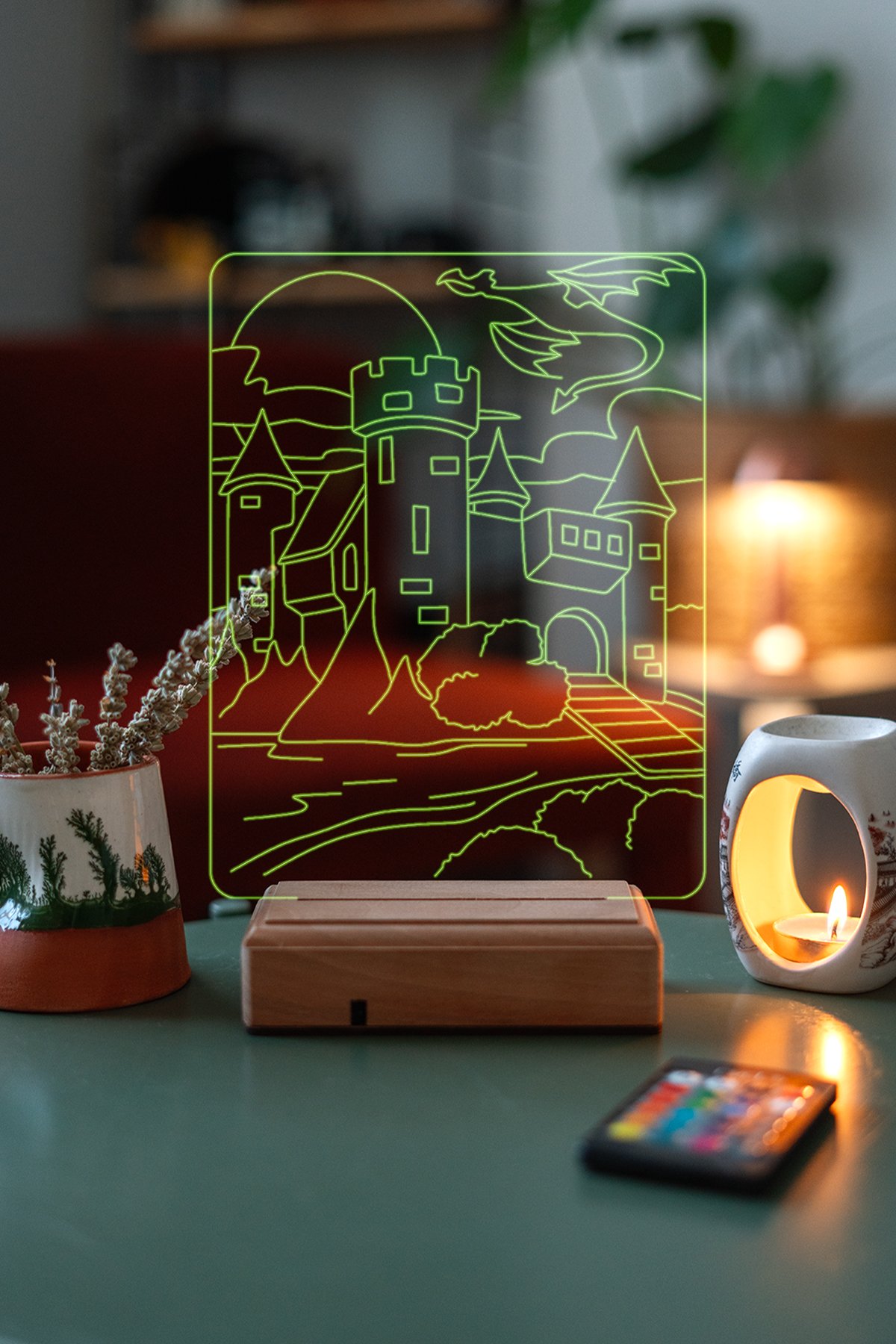 MDW-FT-1350 Çocuklara Özel Hediye Şato Ejderha 3D 16 Renk Dekoratif Led Lamba - Görsel 1