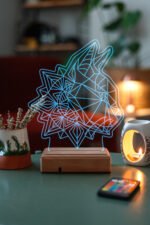 Özel Tasarım Geometrik Kedi 3D 16 Renk Dekoratif Led Lamba