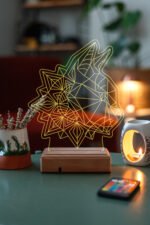Özel Tasarım Geometrik Kedi 3D 16 Renk Dekoratif Led Lamba - Görsel 2